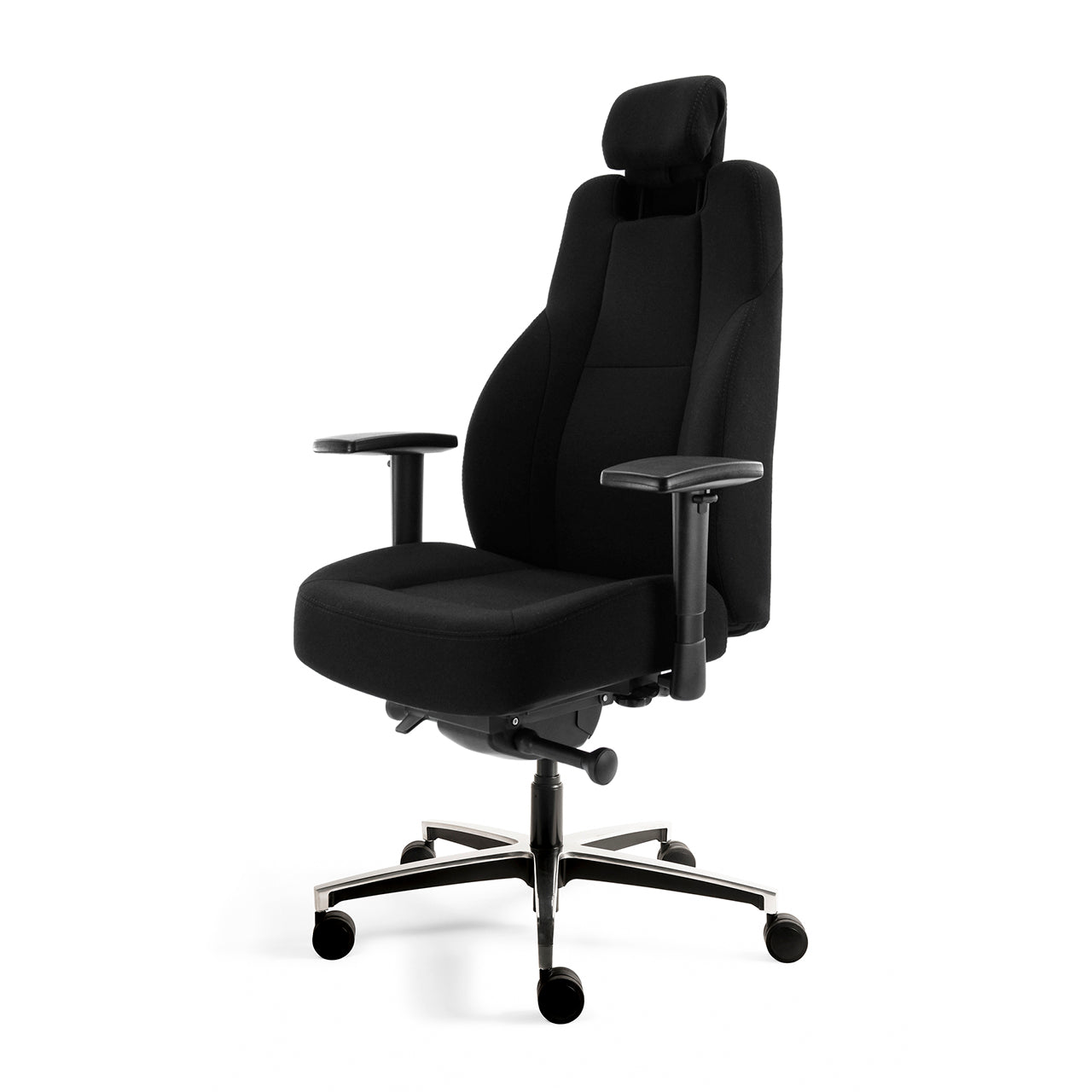 Bureaustoel Jason volledig zwart gestoffeerd met een aluminium voetkruis