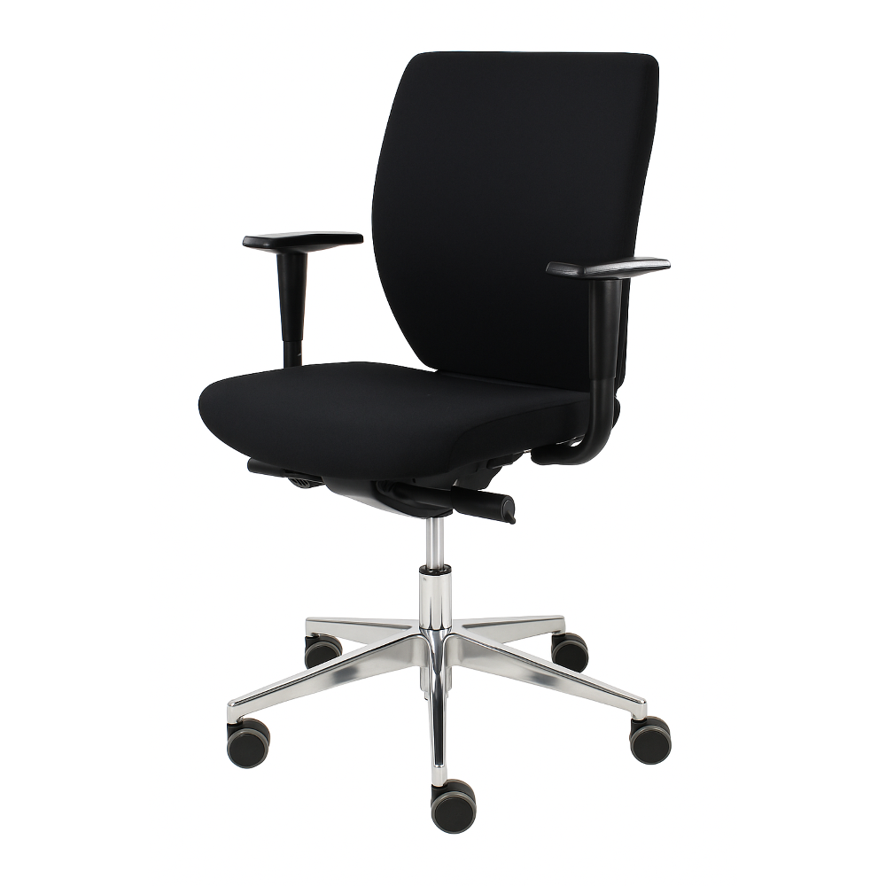 Bureaustoel Demi in zwarte stof en uitgevoerd met aluminium voetkruis