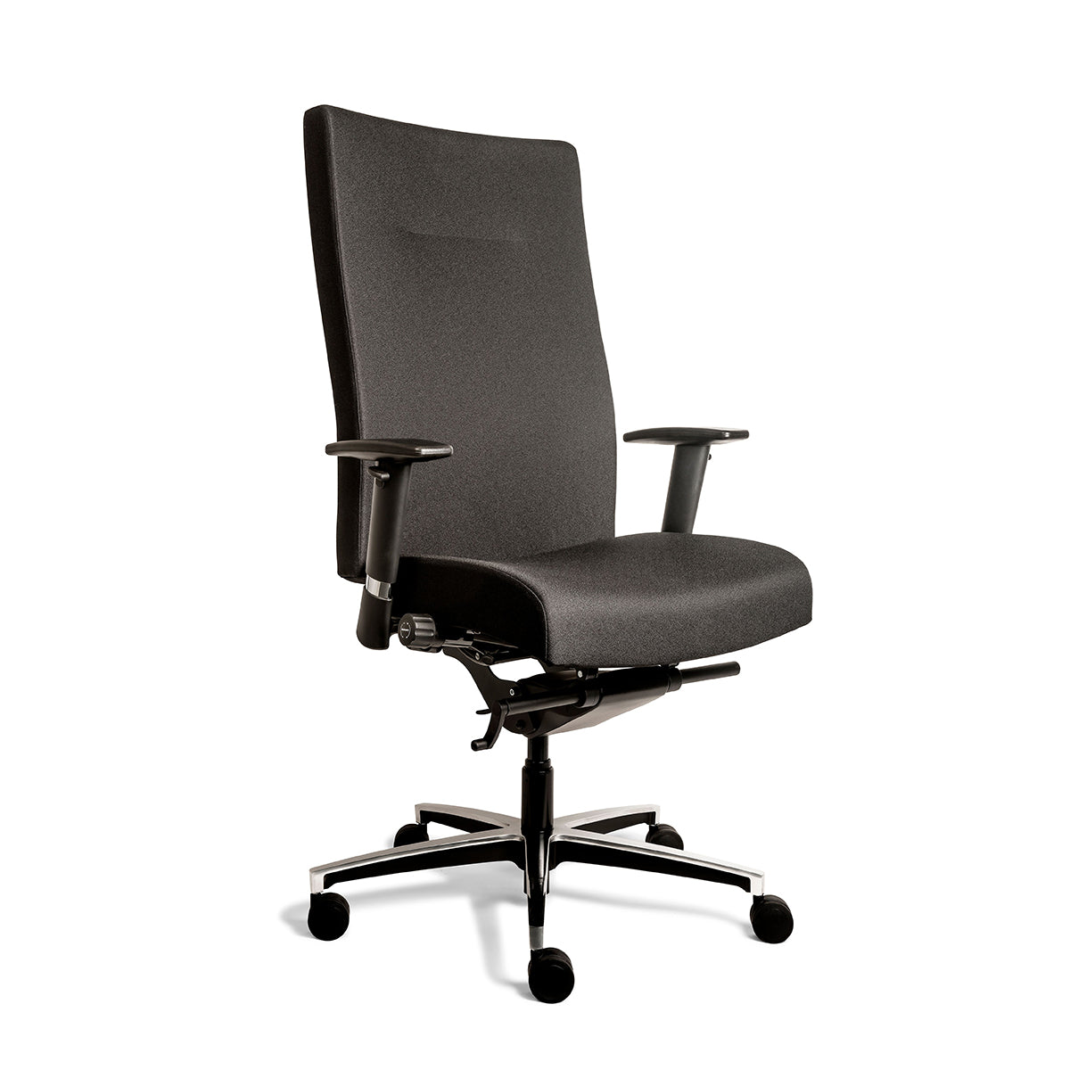 Zwarte bureaustoel Junna Heavy in het zwart met een aluminium voetkruis