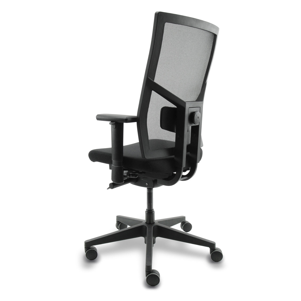 NPR 1813 2025 bureaustoel met een zwart netwave rugleuning en zwart voetkruis