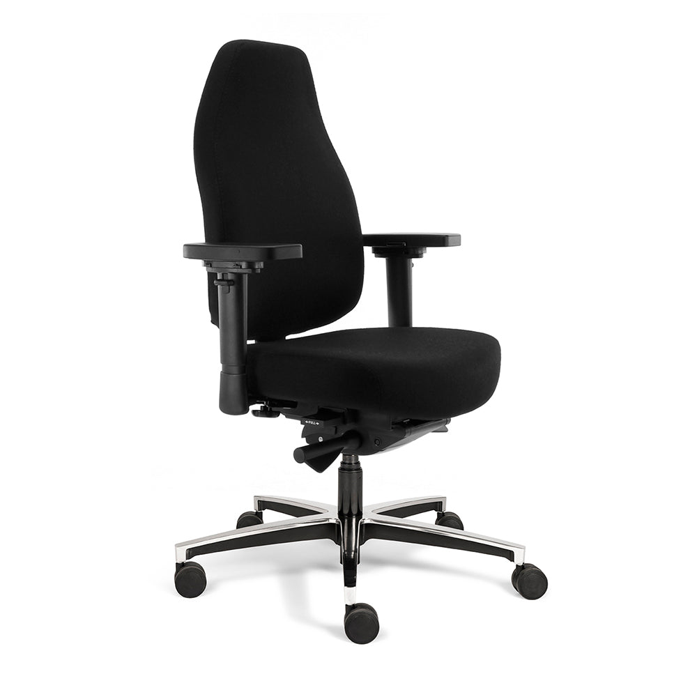 Bureaustoel Therapod X met zwarte stoffering en aluminium voetkruis