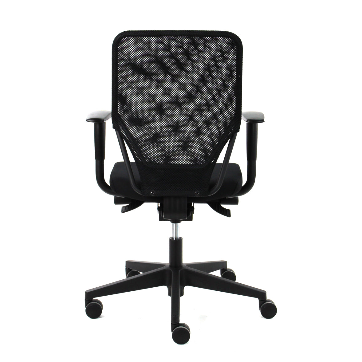 Achterzijde van de bureaustoel Julia met een zwarte Netwave rugleuning