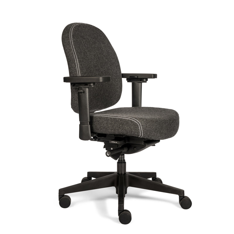Stijlvolle donkergrijze Therapod Compact bureaustoel met zwart voetkruis