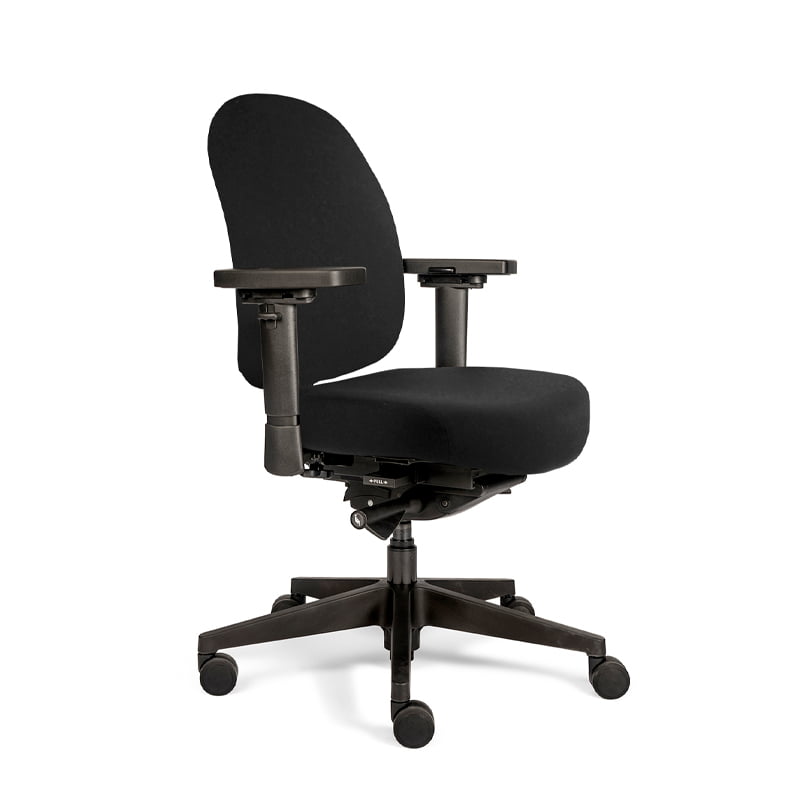 Bureaustoel Therapod Compact uitgevoerd in stijlvol zwart gezien van schuin voor