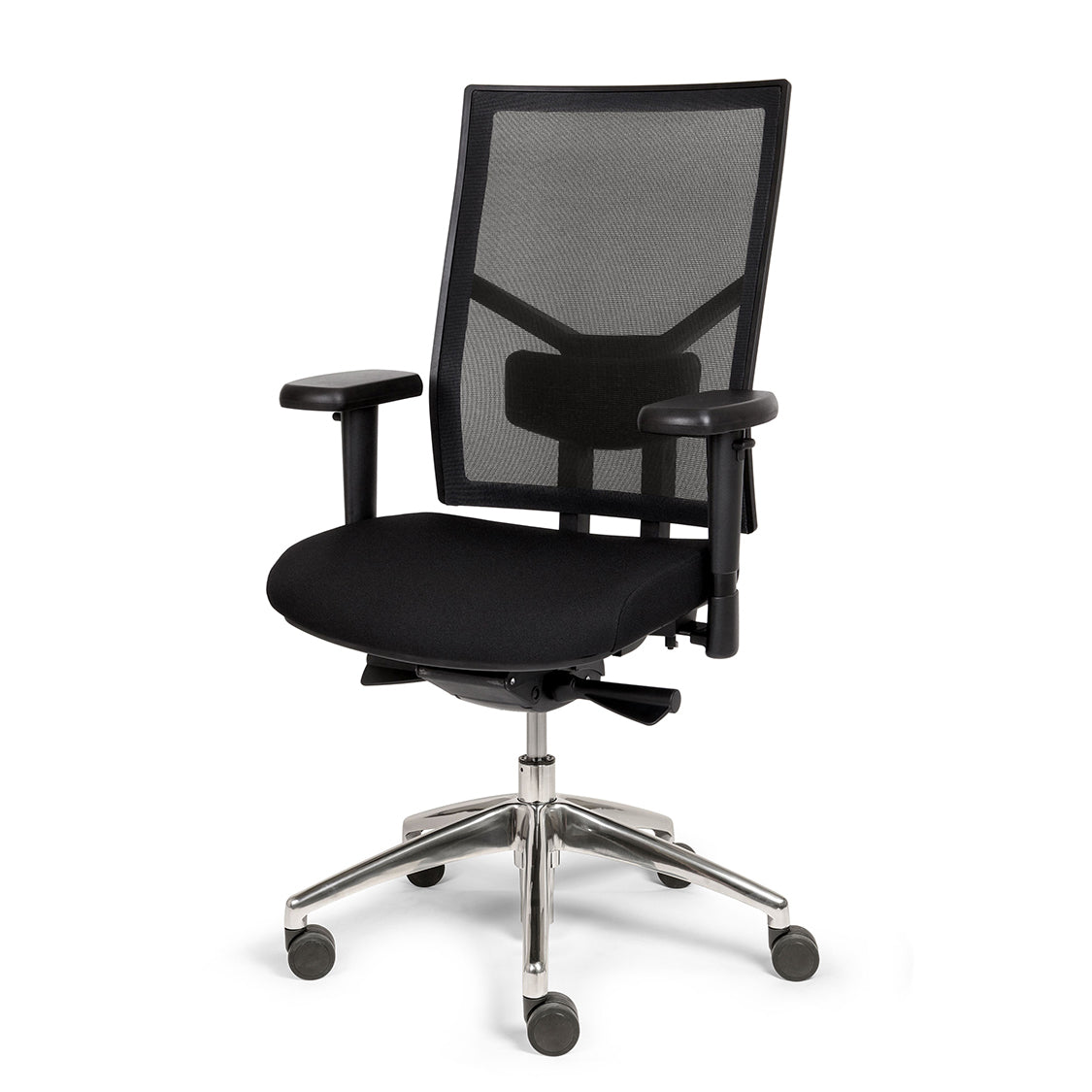 Bureaustoel Dani met een chroom voetkruis en netwave rugleuning