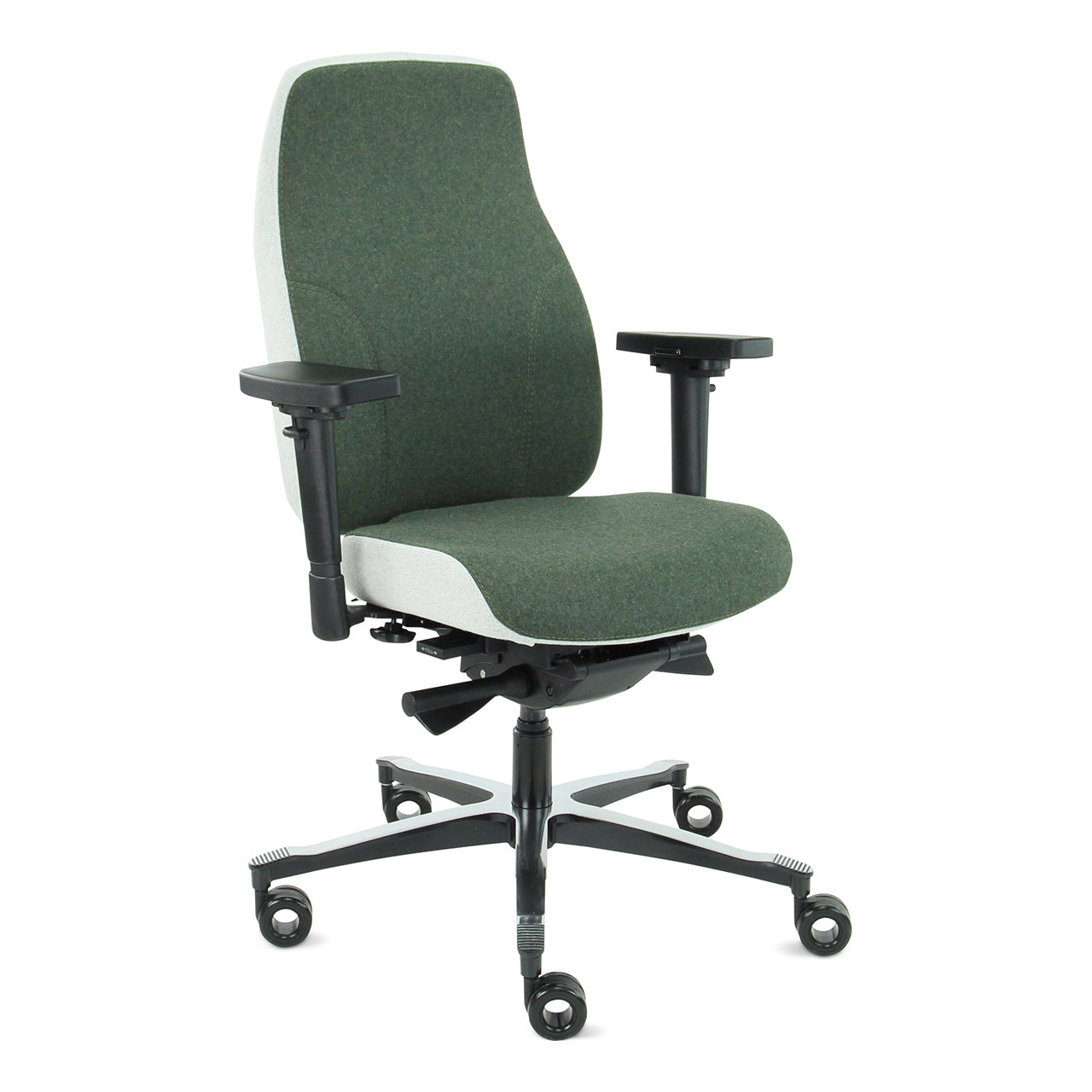 Groen met grijze Bureaustoel Therapod X2 gezien van schuinvoor
